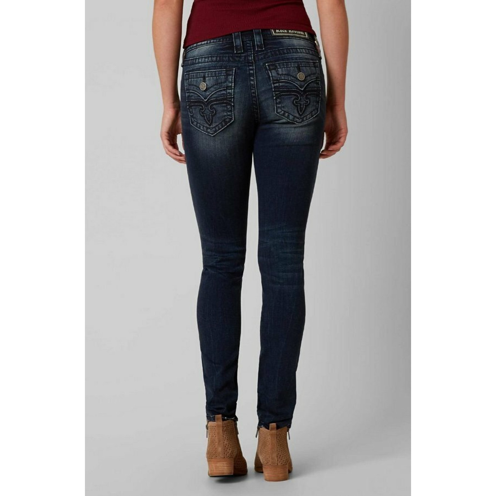 New Rock Revival Alivia Ms213 Mid Rise Skinny Stretch Jeans Size 26 Buckle — image 3 of 8